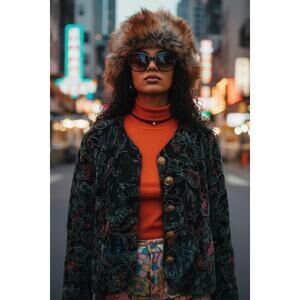 Vintage 90s Velvet Floral Tapestry Quilted Jacket M